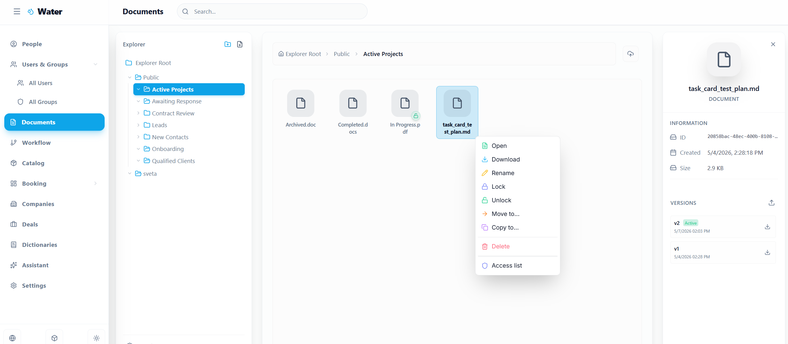 Water Platform Documents Interface